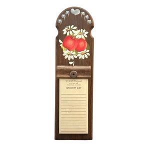 Vintage Handcrafted Hand Painted Wood Memo Pad Holder Notepad Hanging Apples
